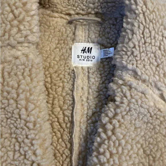 H&M Studio Authentic Suede 100% Lambswool Shearling Coat Size 6 Tan MSRP $499 - Picture 6 of 13